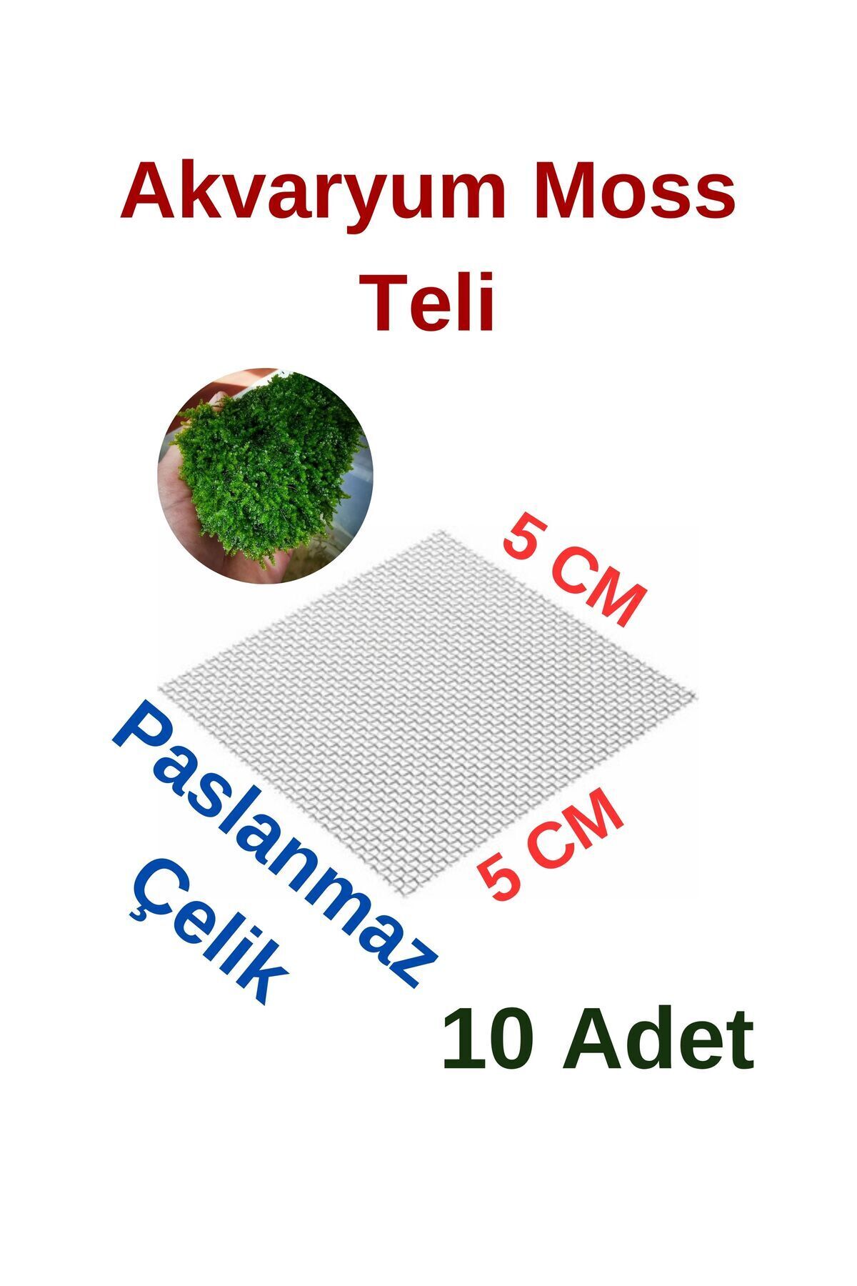 5x5 Cm 10 Adet - Akvaryum Bitki Yosun Sarma Paslanmaz Çelik Moss Teli 304 Kalite