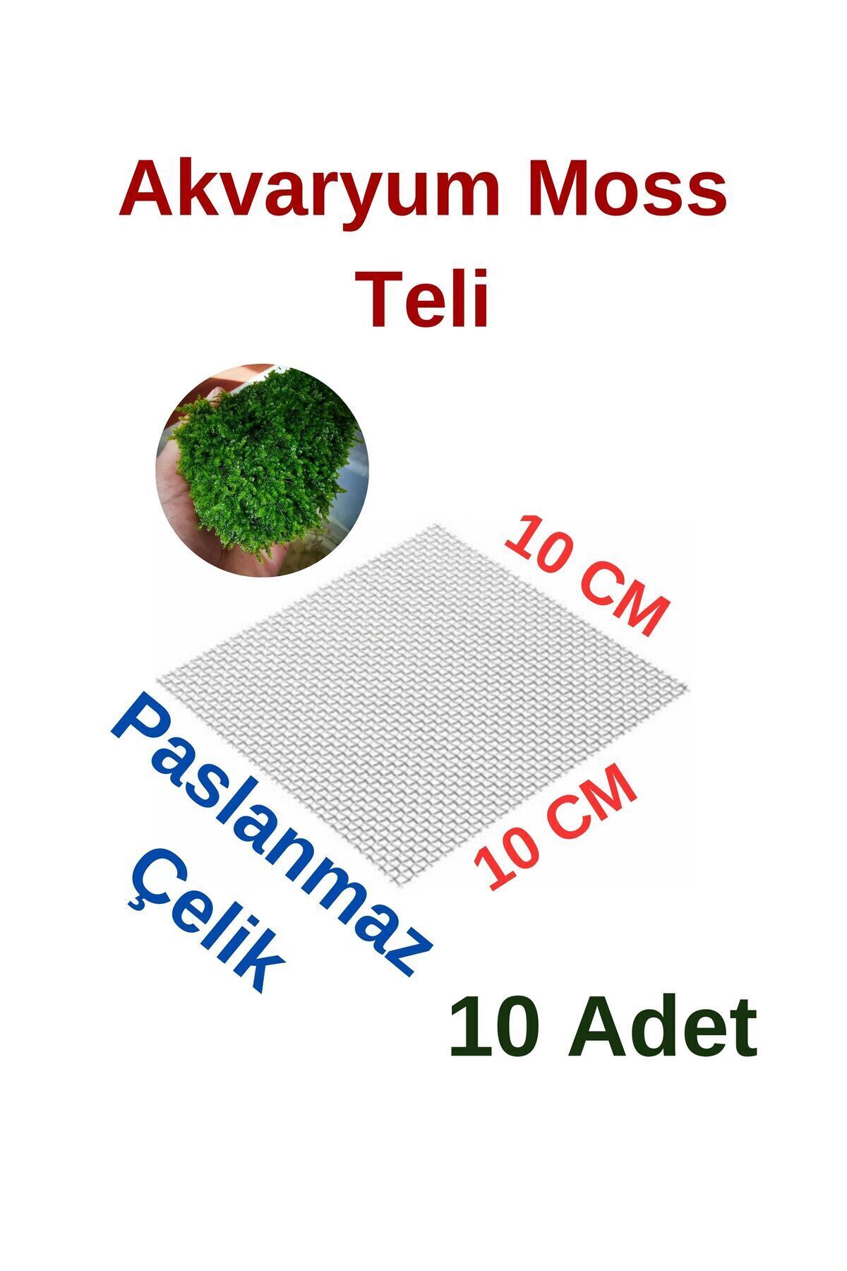 10x10 Cm 10 Adet - Akvaryum Bitki Yosun Sarma Paslanmaz Çelik Moss Teli 304 Kalite